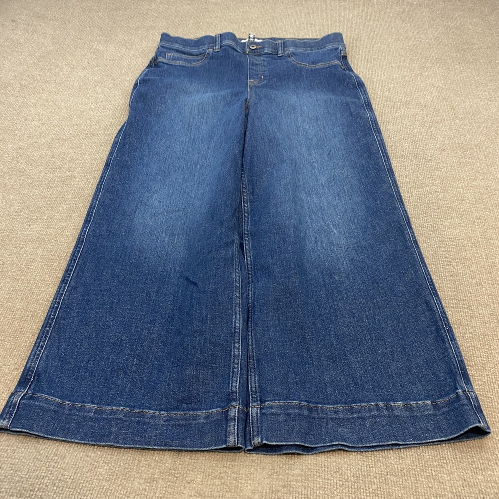 Spanx Wide Leg Jeans Womens XL Blue Med Wash High Rise Boho Stretch Denim
